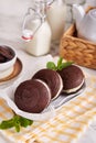 Whoopie pies. Chocolate sandwich cookies with cream filling Royalty Free Stock Photo