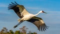 whooping crane - Grus americana - is an endangered crane species, native to North America named for its whooping calls flying in Royalty Free Stock Photo