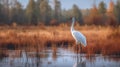 Whooping Crane was hovering above the swamp