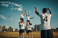 Whos gonna make the catch. two handsome young rugby players catching the ball during a lineout on the field.