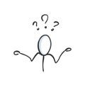 Why aksing question, not understanding. Asking a reason, truth. Stickman. Doodle sketch, Vector graphic illustration Royalty Free Stock Photo