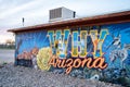 Why, Arizona - ainted mural on a building shows local wildlife and vegetation of the area, greeting visitors