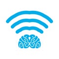 Wi-fi brain. WiFi mind. Wireless connection wiseacre. Passing th Royalty Free Stock Photo