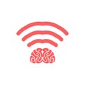 Wi-fi brain. WiFi mind. Wireless connection wiseacre. Passing th Royalty Free Stock Photo