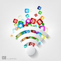 Wi-fi icon. Application button.Social media and cloud computing.