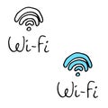 Wi-fi icon isolated on white background. Hand drawn simple vector illustration in cartoon doodle style. Wireless connection, Royalty Free Stock Photo