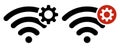 Wi-Fi icon with settings. Black wireless internet icon with gear. Concept of managing connection, network parameters and