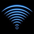 Wi-Fi light effect, blue glowing signal sensor waves internet wireless connection. Vector.