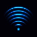Wi-Fi light effect, blue glowing signal sensor waves internet wireless connection.