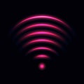 Wi-Fi light effect, pink glowing signal sensor waves internet wireless connection.