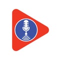 Wi-Fi Podcast microphone Icon inside play button. Royalty Free Stock Photo