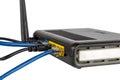 WI-FI router, back panel with connected wires Royalty Free Stock Photo