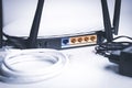 Wi-Fi router close-up, wireless Internet device close-up, selective focus, Royalty Free Stock Photo