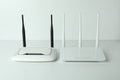 Wi-Fi routers with external antennas on white background