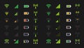 Wi-fi signal icons, battery energy charge, mobile signal level icon