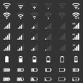 Wi-fi signal icons, battery energy, mobile signal level icons set