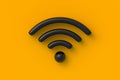 Wi Fi symbol on orange background. Wi-fi icon. Wireless technology. Free Internet access zone. Top view.