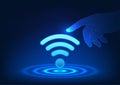 Wi-Fi technology Finger pointing at the wifi icon It refers to people who use wireless internet signals. In communication, sending