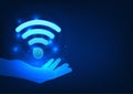 Wi-Fi technology Hand holding wifi icon It refers to people who use wireless internet signals. In communication, sending