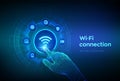 Wi Fi wireless connection concept. Free WiFi network signal technology internet concept. Mobile connection zone. Data transfer. Royalty Free Stock Photo