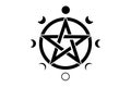 Pentacle circle symbol and Phases of the moon. Wiccan symbol, full moon, waning, waxing, first quarter, gibbous, crescent, third Royalty Free Stock Photo