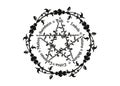 Wheel of the Year is an annual cycle of seasonal festivals. Wiccan calendar and holidays. Compass with pentagram with flowers Royalty Free Stock Photo