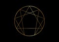 Gold Enneagram icon, sacred geometry,  illustration isolated on black background Royalty Free Stock Photo