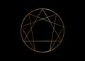 Gold Enneagram icon, sacred geometry, illustration isolated on black background