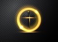 Cross of light, shiny Cross with golden round frame symbol of christianity. Symbol of hope and faith and glowing fire ring isolate Royalty Free Stock Photo