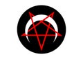Reversed or Inverted Pentagram with upside down crescent white moon vector symbol isolated. Satanic Inverted Endless Pentagram Royalty Free Stock Photo
