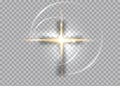 Cross of light, shiny Cross with golden frame symbol of christianity. Symbol of hope and faith. Vector illustration isolated