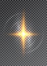 Cross of light, shiny Cross with golden frame symbol of christianity. Symbol of hope and faith. Bright star sign. Vector isolated