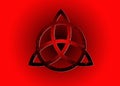 Triquetra logo, Trinity Knot, Wiccan symbol for protection. 3D Vector dark red Celtic trinity knot set isolated on red backgroun Royalty Free Stock Photo