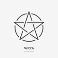 Wiccan pentacle flat line icon. Wicca magic sign. Thin linear logo for neopaganism religion Royalty Free Stock Photo