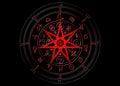 Wiccan symbol of protection. 3D red Mandala Witches runes, Mystic Wicca divination. Ancient occult symbols, Zodiac Wheel signs Royalty Free Stock Photo