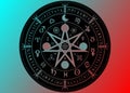Wiccan symbol of protection. Mandala Witches runes, Mystic Wicca divination. Ancient occult symbols, Zodiac Wheel signs Royalty Free Stock Photo