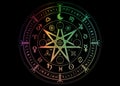 Wiccan symbol of protection. Set of Mandala Witches runes, Mystic Wicca divination. Colorful Ancient occult symbols, Earth Zodiac