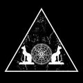 Wiccan symbol of protection. Triangle Mandala Witches runes and black cats, Mystic Wicca divination. Ancient occult symbols, Earth