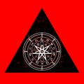 Wiccan symbol of protection. Triangle Mandala Witches runes, Mystic Wicca divination. Ancient occult symbols, Earth Zodiac Wheel Royalty Free Stock Photo