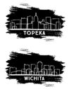 Wichita and Topeka Kansas USA City Skylines Silhouette. Hand Drawn Sketch
