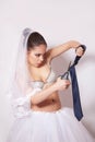 Wicked bride scissor tie groom