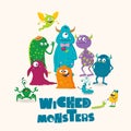 Wicked monsters. Greeting card for kids