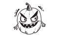 Wicked pumpkin character drawing. Playful jack-o-lantern with a devious grin. Doodle art. Concept of Halloween pranks