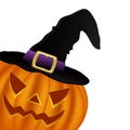 Wicked pumpkin for Halloween in a witches hat