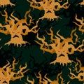 Wicked scary tree seamless pattern. Swamp Monster background. Royalty Free Stock Photo