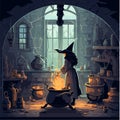 Wicked witch is brewing her witch\'s potion in a cauldron Royalty Free Stock Photo