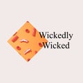 Wickedly wicked text on grey background with vampire fangs, eye and finger candies on orange