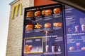 Wickenburg, Arizona / USA - October 5 2020: Drive thru menu showing burger options at a McDonald`s fast food restaurant