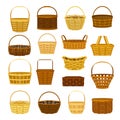 Wicker Basket as Container Woven from Stiff Fiber Big Vector Set Royalty Free Stock Photo