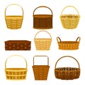 Wicker Basket as Container Woven from Stiff Fiber Vector Set Royalty Free Stock Photo